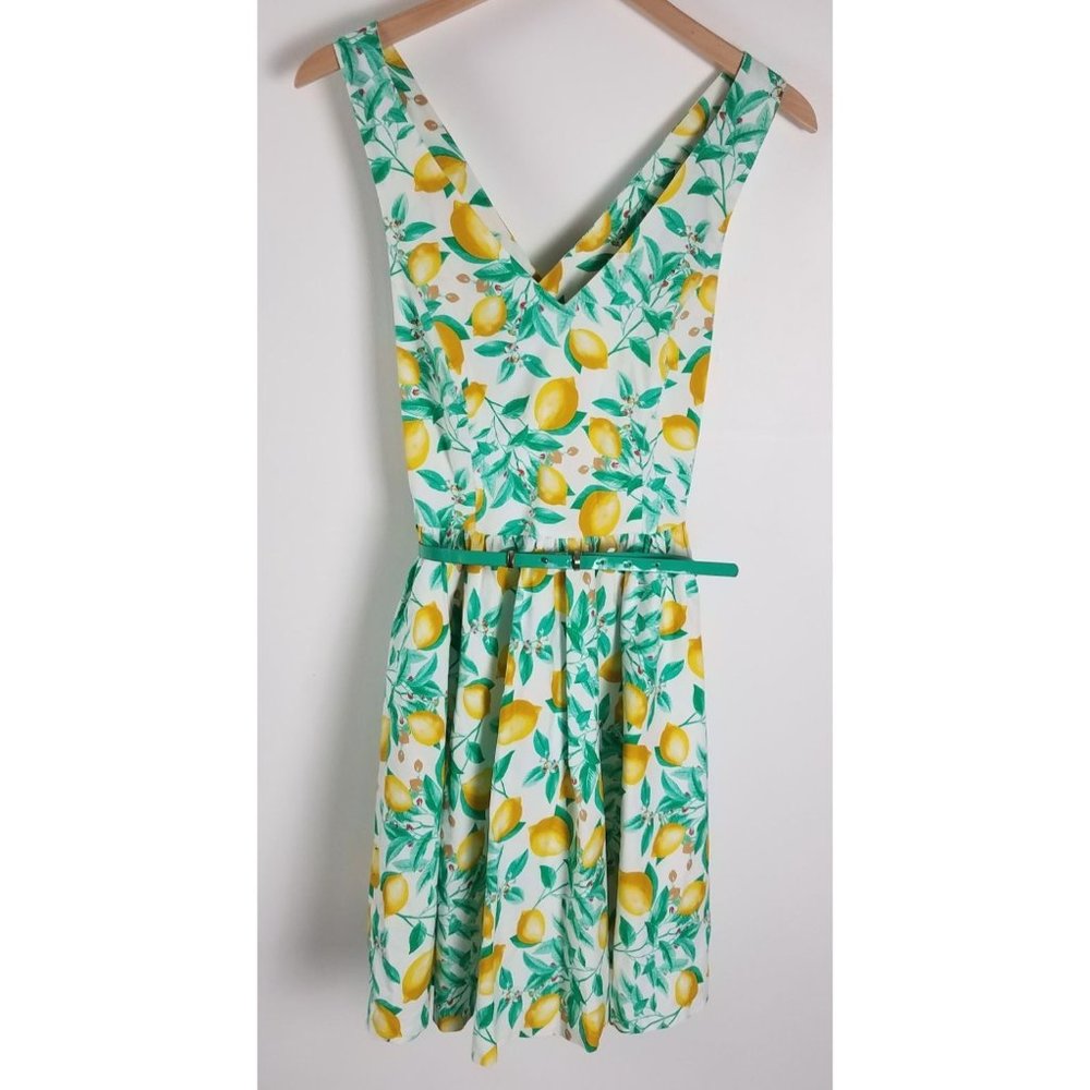 Elle Women's Sz. 4 Lemon Print A Line Style Dress W/ Pockets AS IS
